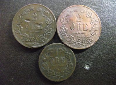 3 Old Swedish Coins (1863-1867)