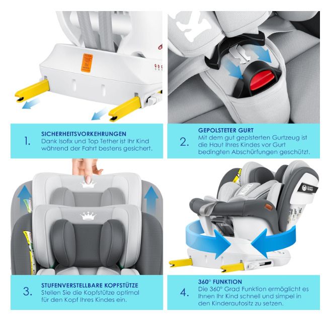 Kidiz Isofix 360 degree Car Seat - up to 36Kg - from Birth - 12 Years