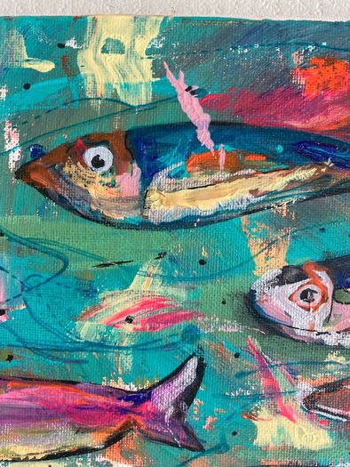 Framed Original Abstract Painting of Fish Original Gift