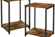 Set of 2 Bedside Tables Bedside Tables 2 Tier Bedroom Steel Frame Living Room Bedroom Industrial Style Vintage Brown Black