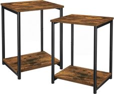 Set of 2 Bedside Tables Bedside Tables 2 Tier Bedroom Steel Frame Living Room Bedroom Industrial Style Vintage Brown Black