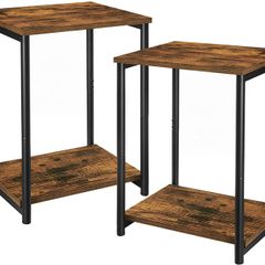Set of 2 Bedside Tables Bedside Tables 2 Tier Bedroom Steel Frame Living Room Bedroom Industrial Style Vintage Brown Black