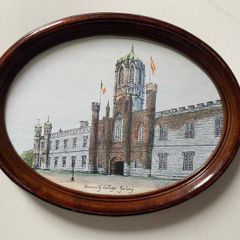 This piece is a signed print or reproduction featuring University College Galway (now known as the University of Galway).