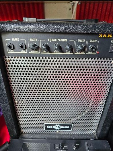 guitar and bass pedals, footdrums, bass amp and wearable metronome