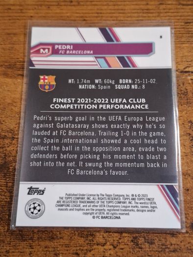2022-23 Topps Finest UEFA UCL #8 Pedri Blue/Aqua Vaporwave Refractor 067/250 - free standard postage