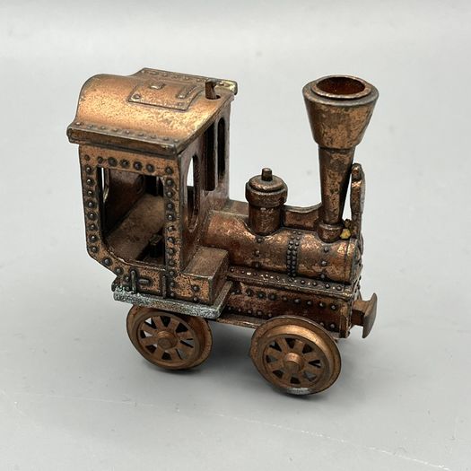 Vintage Antique Rustic Metal Brass Art Miniature 3" Train Model Made In Italy