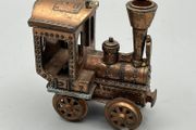 Vintage Antique Rustic Metal Brass Art Miniature 3" Train Model Made In Italy