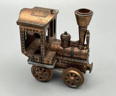 Vintage Antique Rustic Metal Brass Art Miniature 3" Train Model Made In Italy