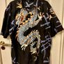 Vintage 90s Ninety Black Dragon Button Up Shirt Short Sleeve Kanji Print Harajuku Streetwear Y2K XL Image 2
