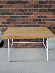 Bamboo desk with white metal legs