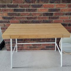 Bamboo desk with white metal legs
