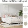 4ft6 Double Bed Frame, Upholstered Platform Bed with Adjustable Velvet Headboard, Sturdy Wooden Slats, Silent Design, No Spring Mattress Required, Easy Assembly Beige,Double Image 5