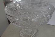 REAR  vintage GALWAY trinity knot  large Vintage Cut crystal pedestal bowl, heavy lead crystal and lid
