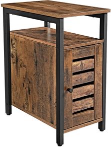 _Side table, side cabinet with shelf and adjustable shelf level, living room, bedroom, study, office, 30 x 50 x 60 cm, metal, industrial design, vintage, dark brown