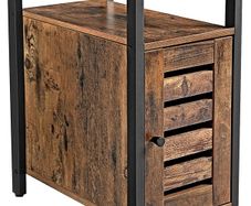 _Side table, side cabinet with shelf and adjustable shelf level, living room, bedroom, study, office, 30 x 50 x 60 cm, metal, industrial design, vintage, dark brown