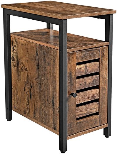 _Side table, side cabinet with shelf and adjustable shelf level, living room, bedroom, study, office, 30 x 50 x 60 cm, metal, industrial design, vintage, dark brown