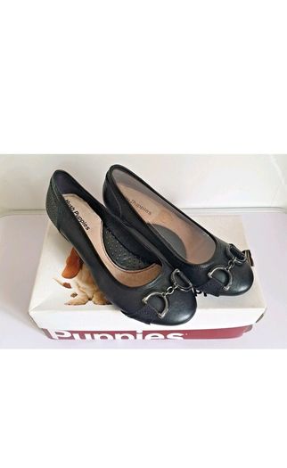 Hush Puppies Candid Pump Bit Black Leather Wedge Shoes UK3 EU36 New Boxed  CAN POST