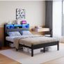 Bed Frame with Charging Station and LED Lights,Metal Image 5
