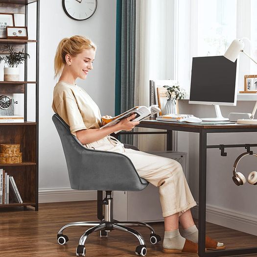 Office Swivel Chair with Velvet Cover, Foam Padding, Height Adjustable, for Study, Bar, Light Gray