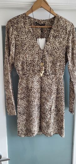 ZARA cream printed dress Sz S (Fit 8UK) - Bnwt Rrp 59.99