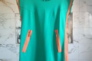 Spanish designer boutique Cocoa dress resort vacation cruise party wedding guest green orange zips colour block