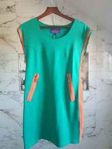 Spanish designer boutique Cocoa dress resort vacation cruise party wedding guest green orange zips colour block