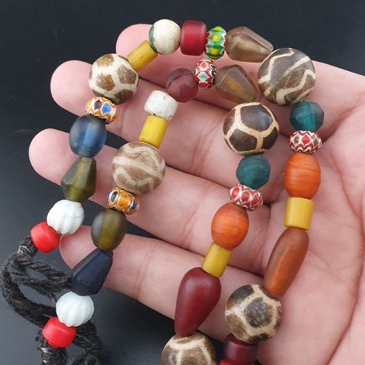 Vintage Asian & African Glass with Pumtek Pyu Beads Tribal Necklace