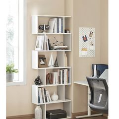 Bookshelf, 6-Tier Bookcase, 24 x 70 x 191.6 cm, Room Divider, Cube Display Shelf, Freestanding Storage Shelf, Modern Style, for Living room, Bedroom, Office, Matte White