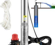Deep Well Submersible Pump, 550W 230V/50Hz, 50L/min 89 m Head, 20 m Cord & Automatic Pressure Switch, 8.2 cm Stainless Steel Water Pumps for Industrial, Irrigation & Home Use, IP68 Waterproof