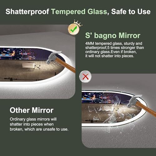 Bathroom Mirror with LED Lights 500x800mm Oval Wall Mirror Bluetooth Led Mirror Anti-Fog, 3000K-6500K, Dimmable