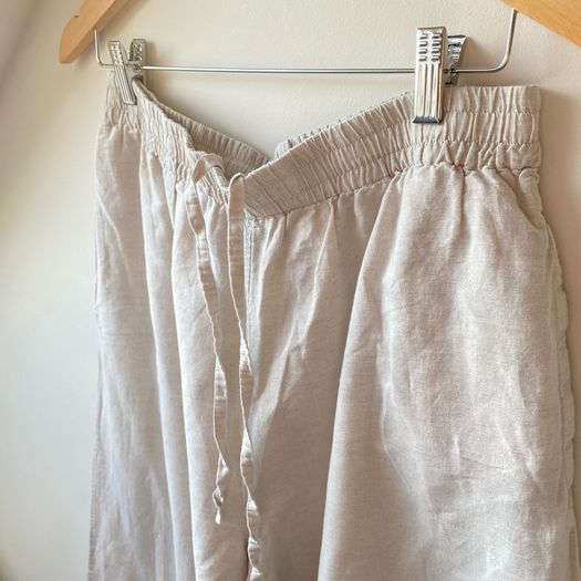 COS High-Waisted Wide-Leg Linen Cotton Culottes Pants Beige Sand - Size M