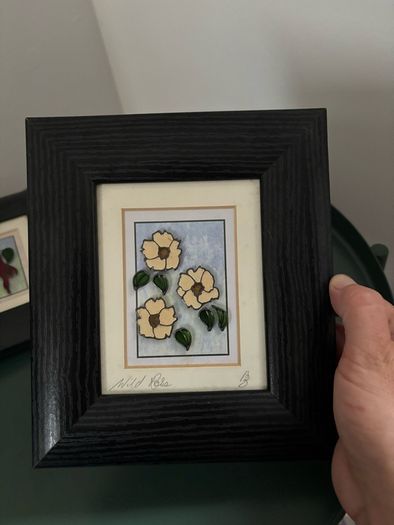 Framed Floral Design Glass Art
