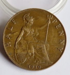 1910 Halfpenny Edward VII bronze coin