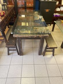 Old Chinese door refurbished as table and benches