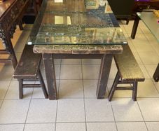 Old Chinese door refurbished as table and benches