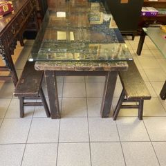 Old Chinese door refurbished as table and benches