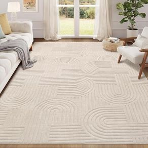 Rugs Living Room 160 x 230 cm, Beige Fluffy Area Rugs for Bedroom Washable Anti Slip Modern Floor Carpets Mat Non Shedding Thick Pile Beside Rugs for Dining Room Kitchen Office