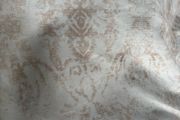 20 metre roll of blue/grey velvet with distressed French print in antique taupe upholstery fabric.