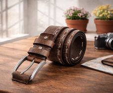 Women Brown Leather Belt Vintage Stitch Detail Genuine Leather Belt for Jeans Casual & Western Style