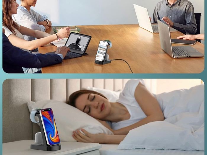 3 in 1 Wireless Charging Station, Wireless Charger for iPhone 14/14 Plus/14 Pro/13/12/11, Wireless Charging Stand Dock for Apple Watch 8/Ultra/7/6/SE, AirPods 3/2/1/pro (with Adapter), Black