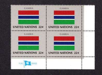 1986 United Nations New York Gambia National Flag (part of flag series) Block of 4 Mint Never Hinged (MNH)