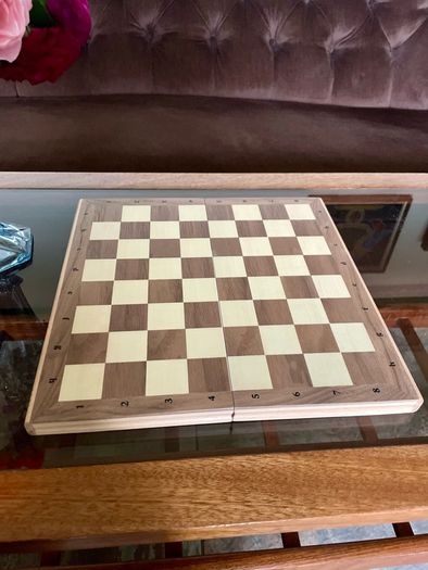 Vintage Style Marquetry Inlaid Folding Wooden Chess Checkers Draughts Pop Board Chess Pieces & Counters