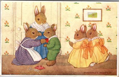 Margaret Tempest His First Suit Postcard Medici Society Bunny Rabbits DB