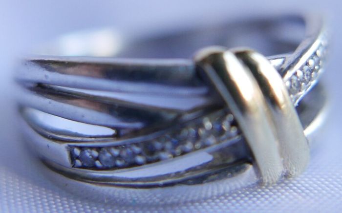 Vintage 9Ct Yellow Gold 375 and Sterling Silver 925 Ring,  Hallmarked 375 - 925  , 3,74g size N1/2