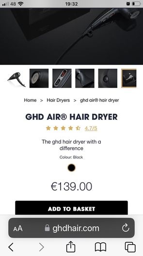 Ghd air 1.0 hairdryer with diffuser