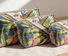 Brand New 3-Piece Hand-Block Print Quilted Cosmetic Bag Set, Nesting Travel Pouches, Cotton Toiletry Organiser
