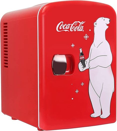 4L Mini Fridge 6 Can Portable Cooler/Warmer, Compact Personal Refrigerator for Snacks Drinks Skincare,12V and AC Cords,Accessory for Kids Bedroom Home Office Travel Car,Coke,Polar Bear (FREE SHIPPING)