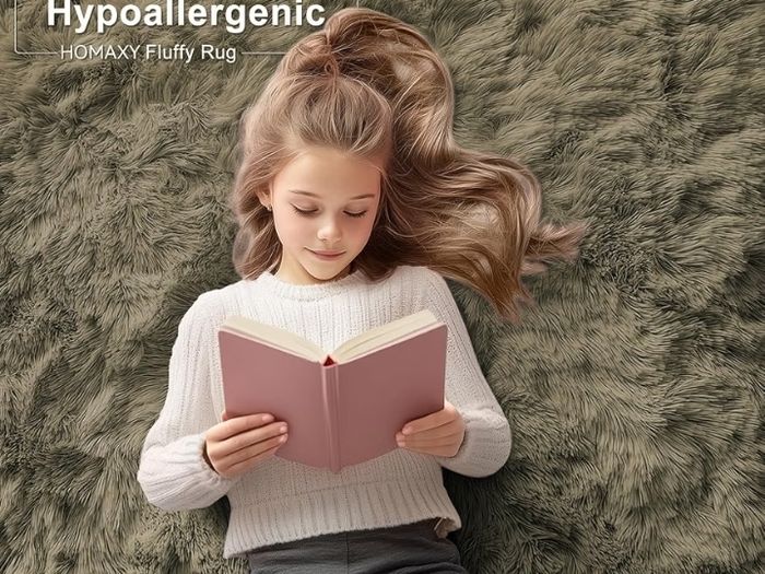 Fluffy Washable Large Rugs Living Room 120 x 160 cm, Khaki Green  Anti Slip Carpet, Soft Thick Pile Bedside Rug, Shaggy Rugs for Kids Bedroom, Nursery