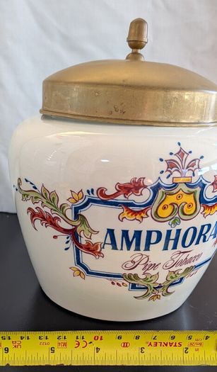 Zenith Gouda 1749 Amphora Pipe Tobacco Jar Humidor Brass Lid Holland c1950