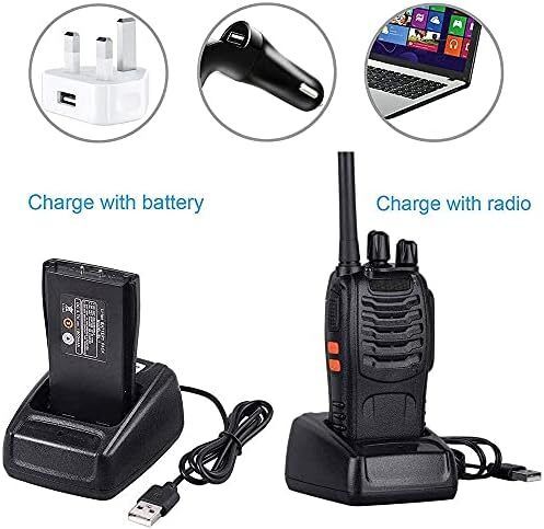 8 Pack 88E Long Range Walkie Talkie USB Rechargeable 16CH Walky Talky Radio with Earpieces and LED Light Voice Prompt for Field Survival Biking and Hiking